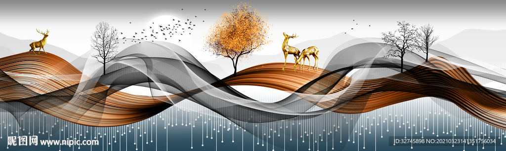 麋鹿丝带装饰画