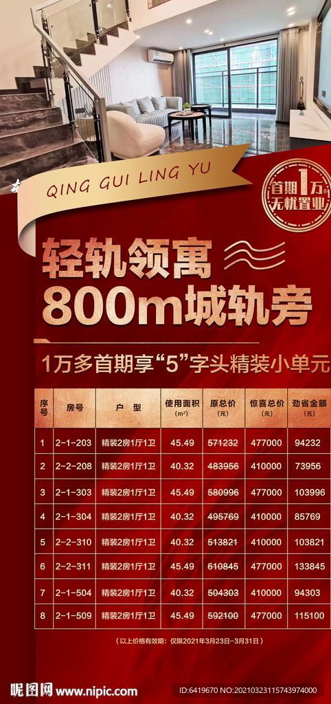 城轨口特价房源红金简约海报