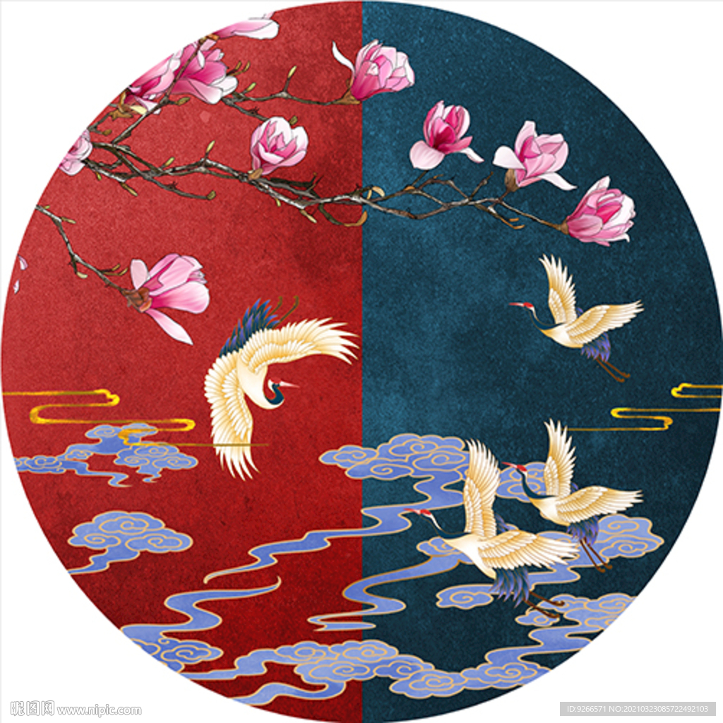 中式古典古风民俗圆形装饰画