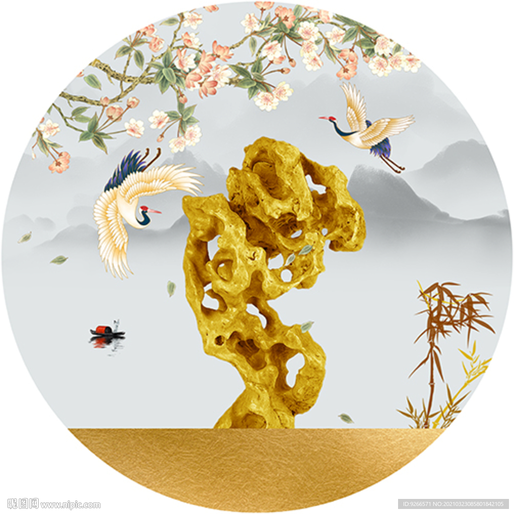 中式古典古风民俗圆形装饰画