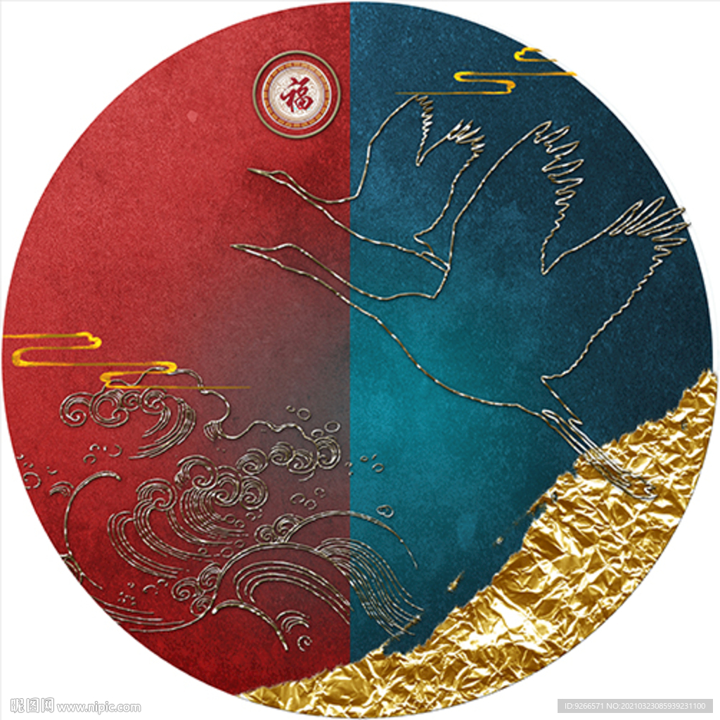 中式古典古风民俗圆形装饰画