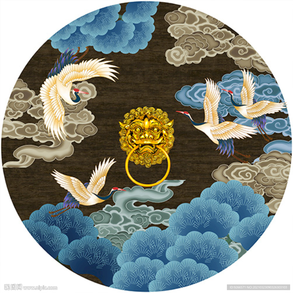 中式古典古风民俗圆形装饰画