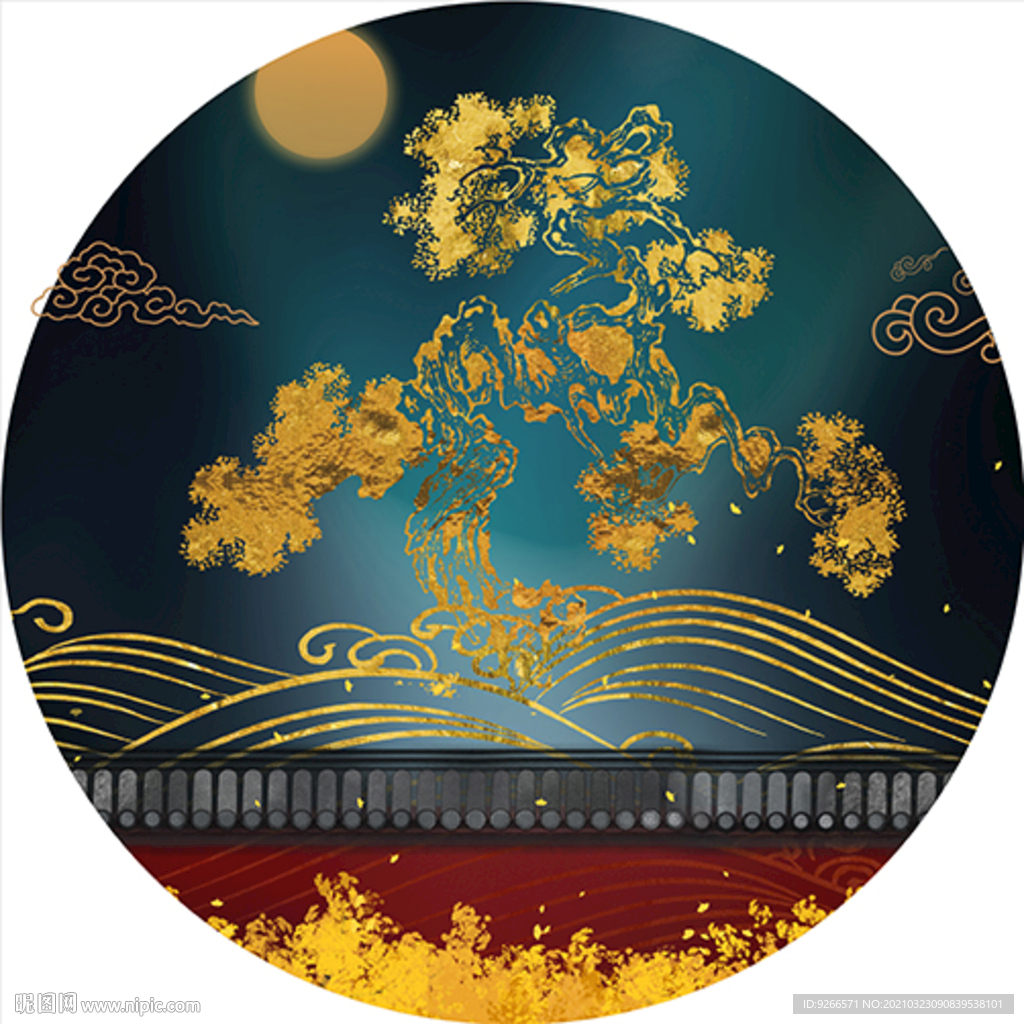 中式古典古风民俗圆形装饰画