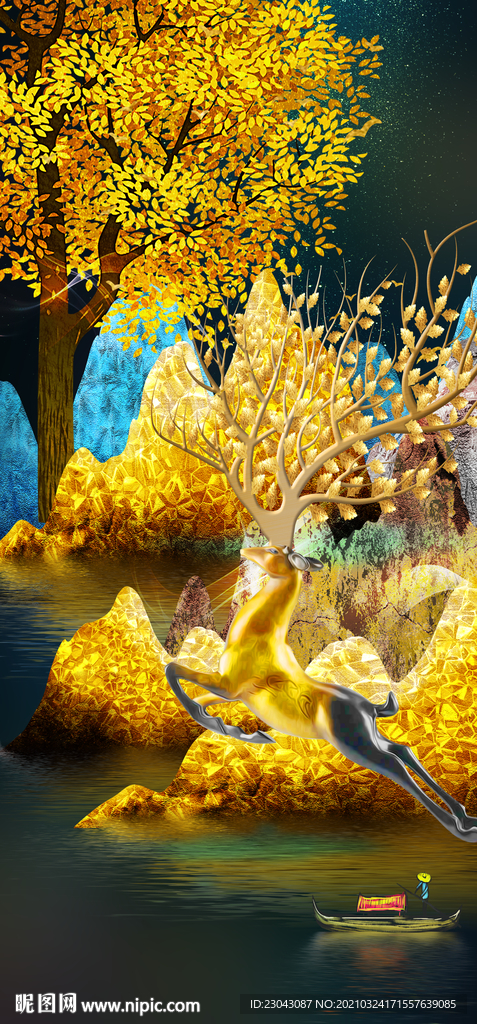 轻奢山水麋鹿玄关