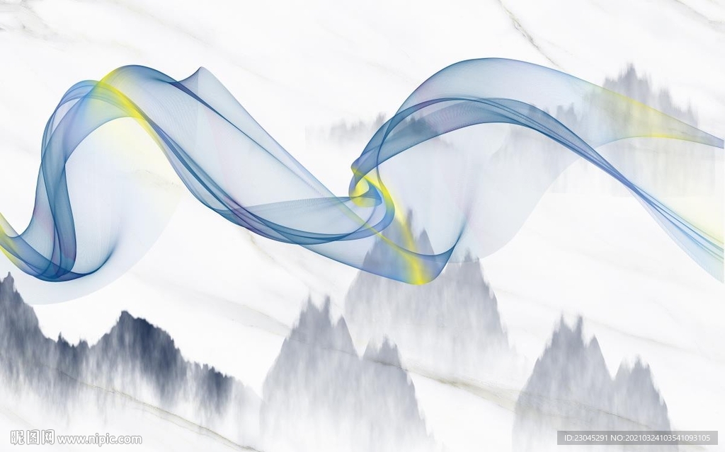 抽象新中式爵士白山水背景墙