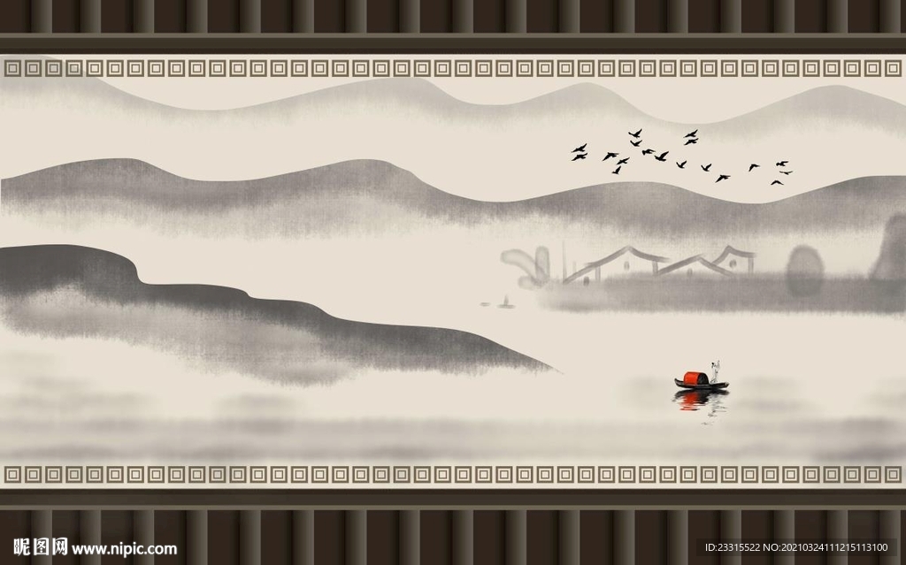 新中式山水背景墙