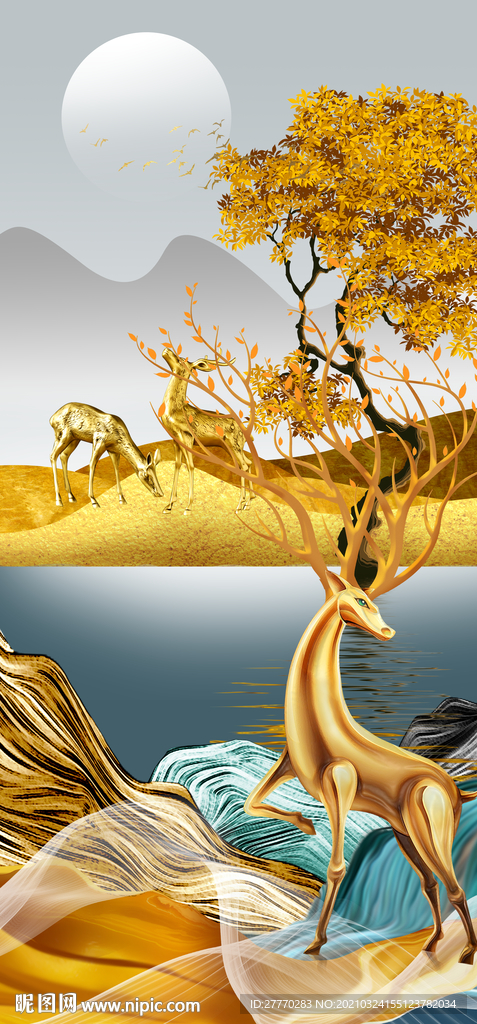 麋鹿发财树玄关