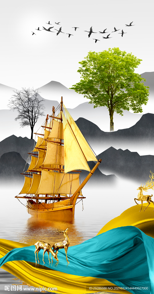 玄关画 一帆风顺