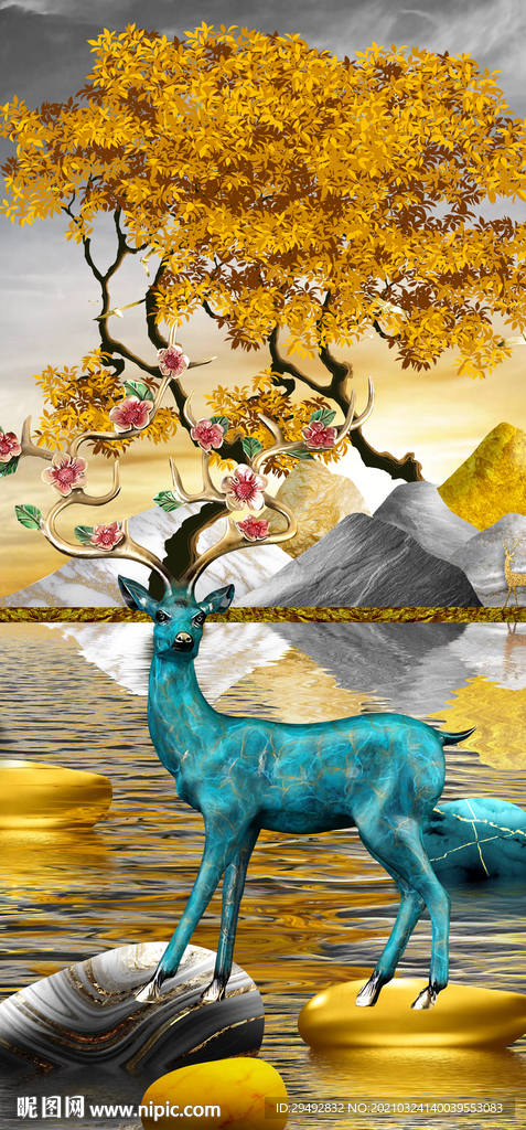 发财树麋鹿中式玄关