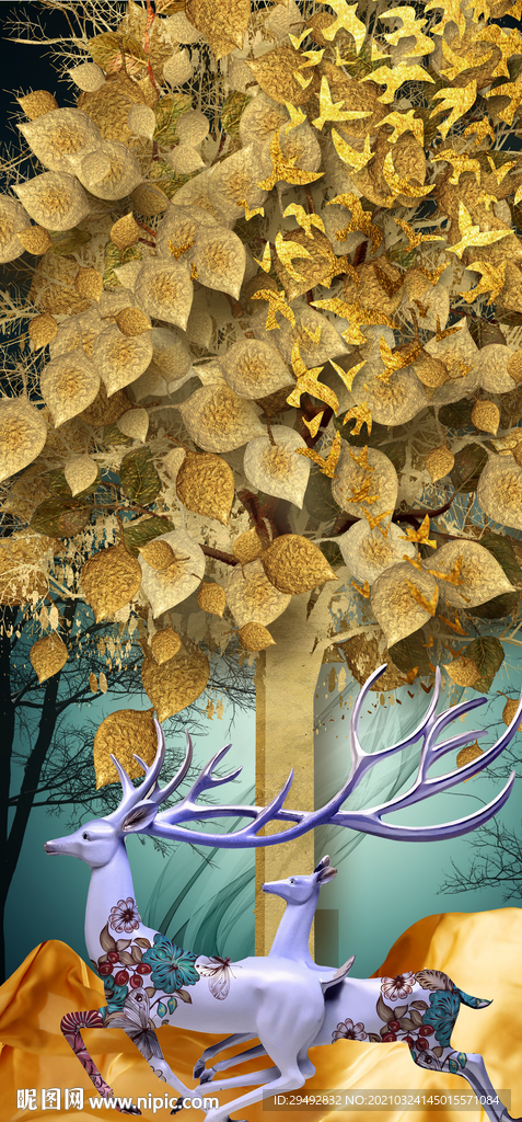 麋鹿发财树玄关