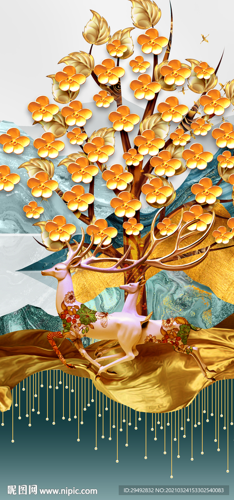 山水装饰画麋鹿