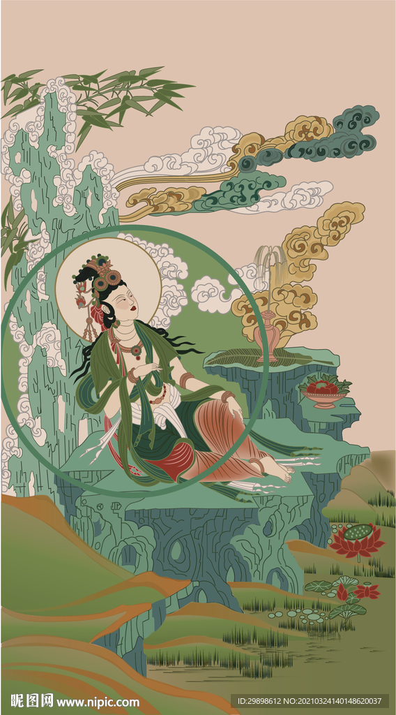 敦煌榆林窟2窟壁画西夏水月观音