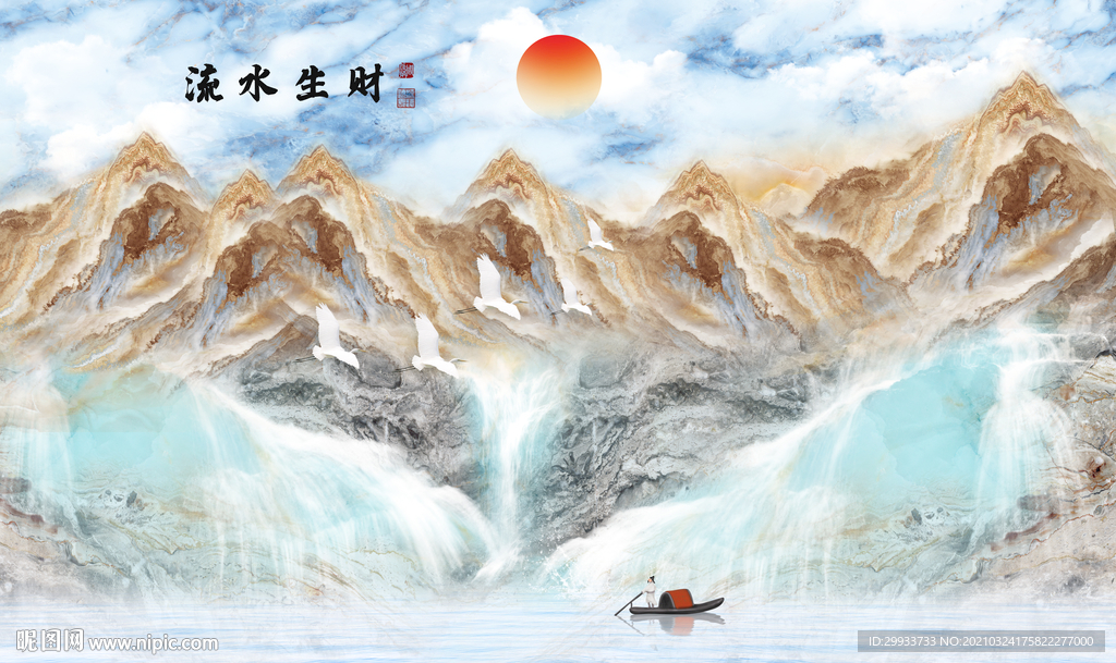 中式大理石山水背景墙