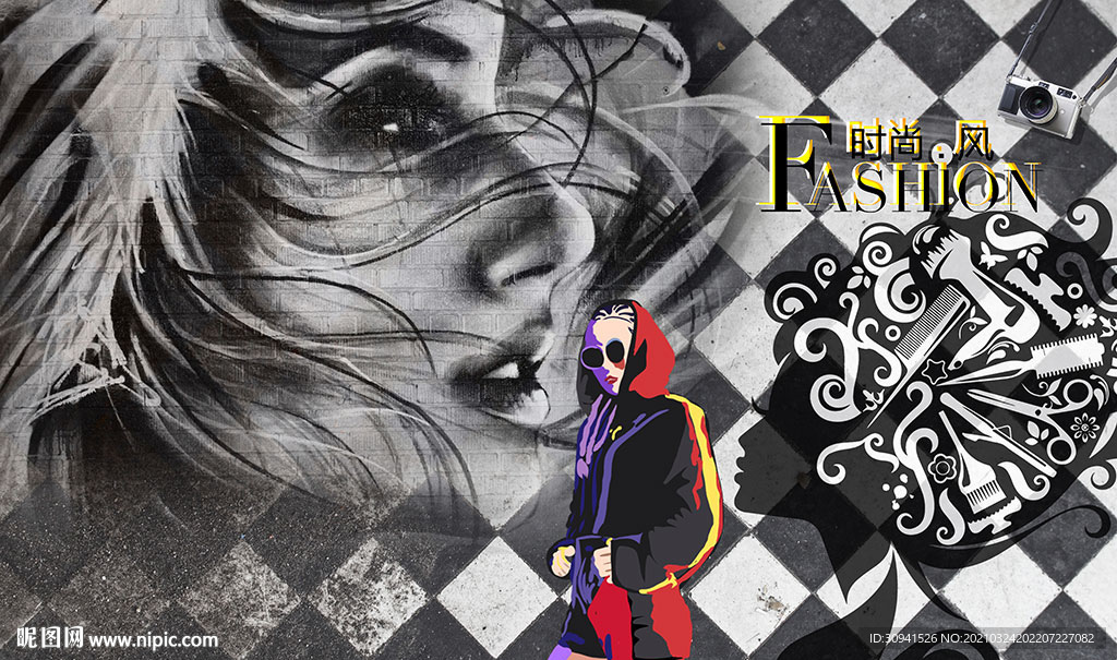 潮流服装理发店背景墙