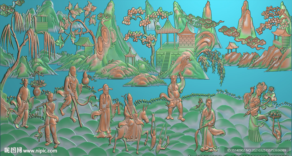 精雕八仙过海