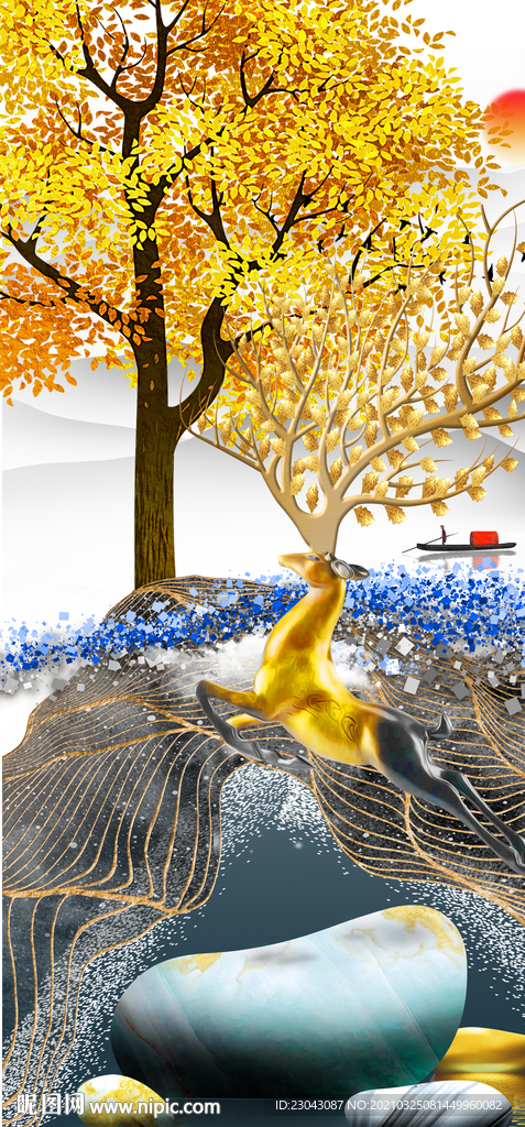 麋鹿发财树玄关