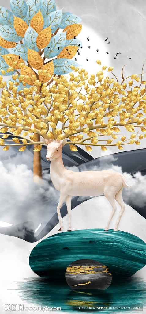 麋鹿玄关装饰画