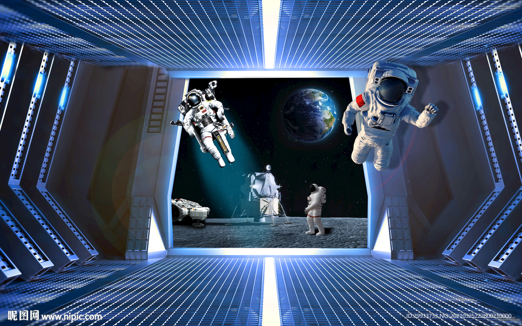 3D立体宇航员太空舱背景墙