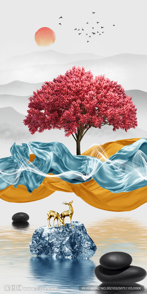 晶瓷画鸿运当头石来运转玄关