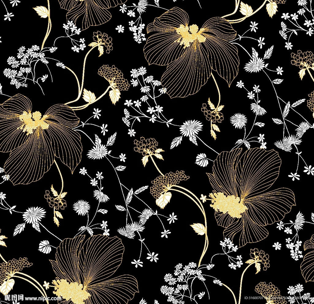 手绘线条叶子花