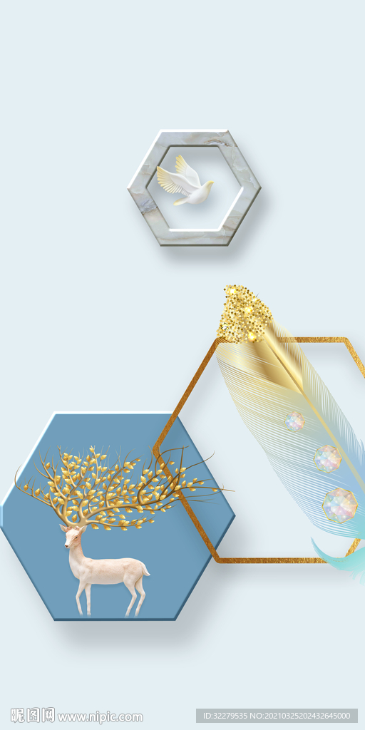 麋鹿奢华新玄关画 文件分层