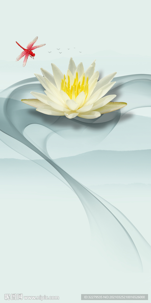 荷花意境新画玄关 文件分层画