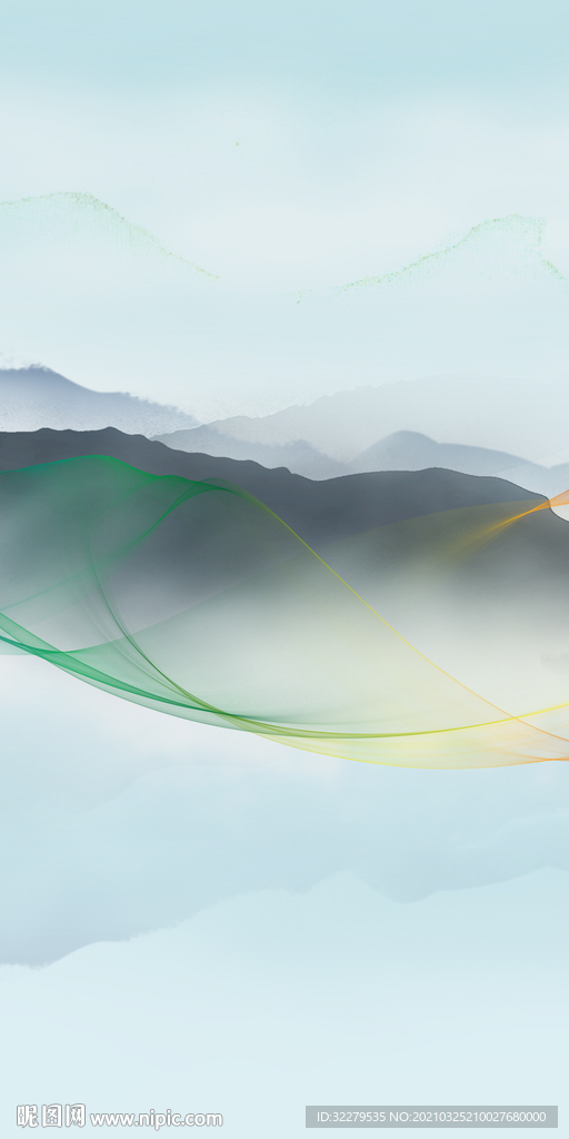 山水意境新画玄关 文件分层画