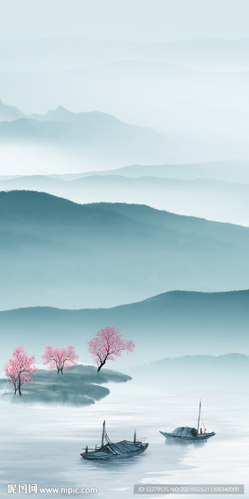 中国风意境新画玄关 文件分层画