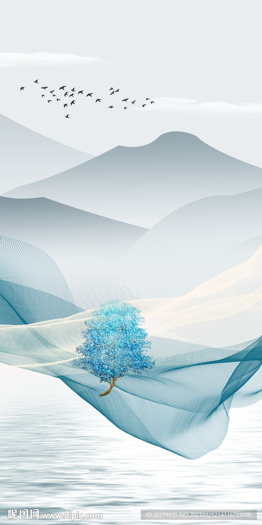 线条 中式新玄关画