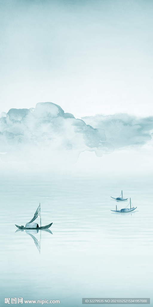 中式蓝色新玄关画