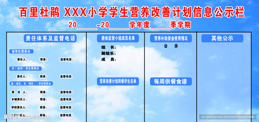 百里杜鹃学生营养改善计划公示栏