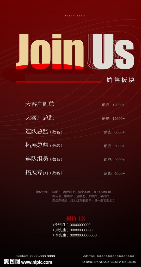 酒吧招聘海报