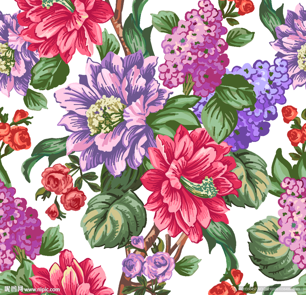 手绘花朵 真丝印花