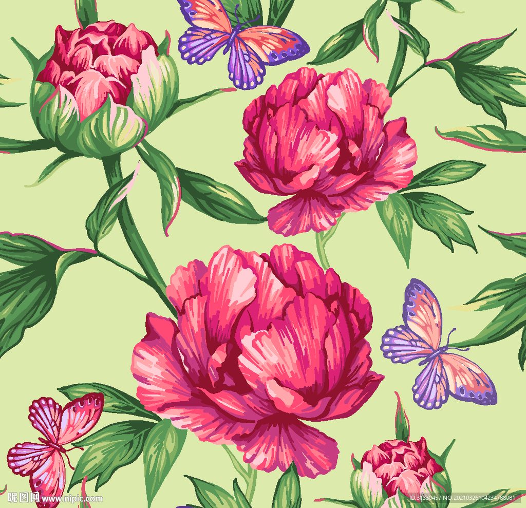 红花 蝴蝶 印花
