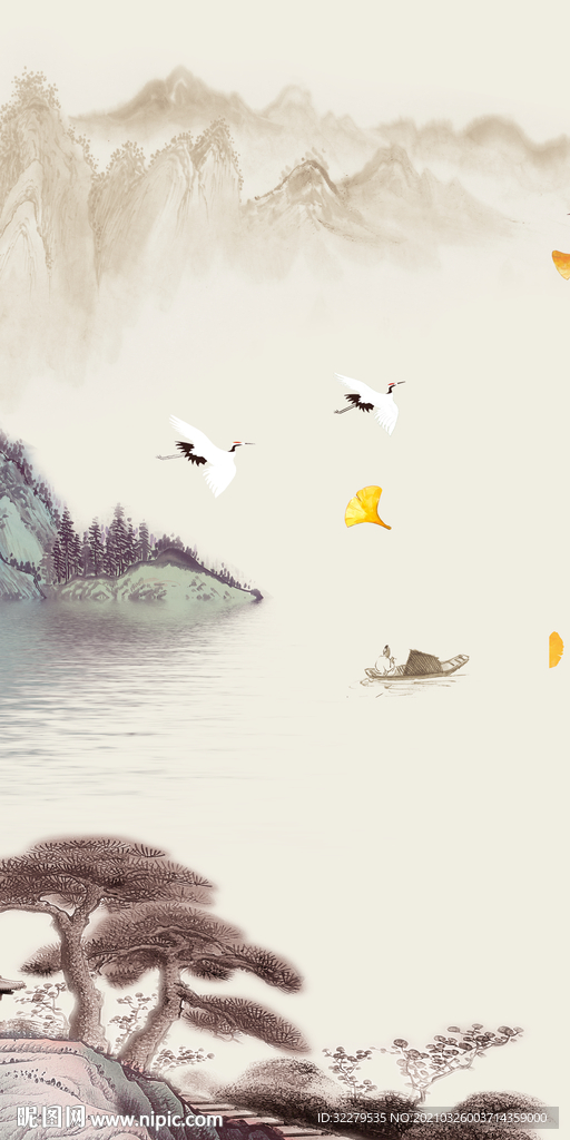 中式高档新玄关画 文件分层画