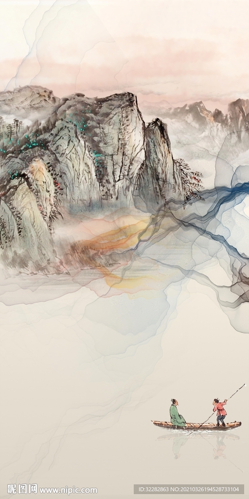 意境简约玄关山水分层画