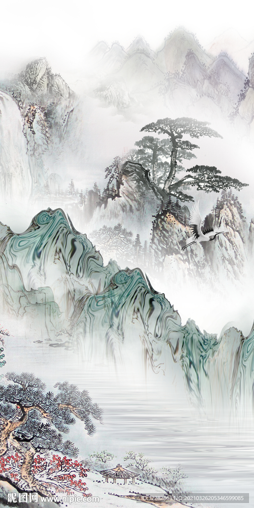 现代山水高清玄关分层画