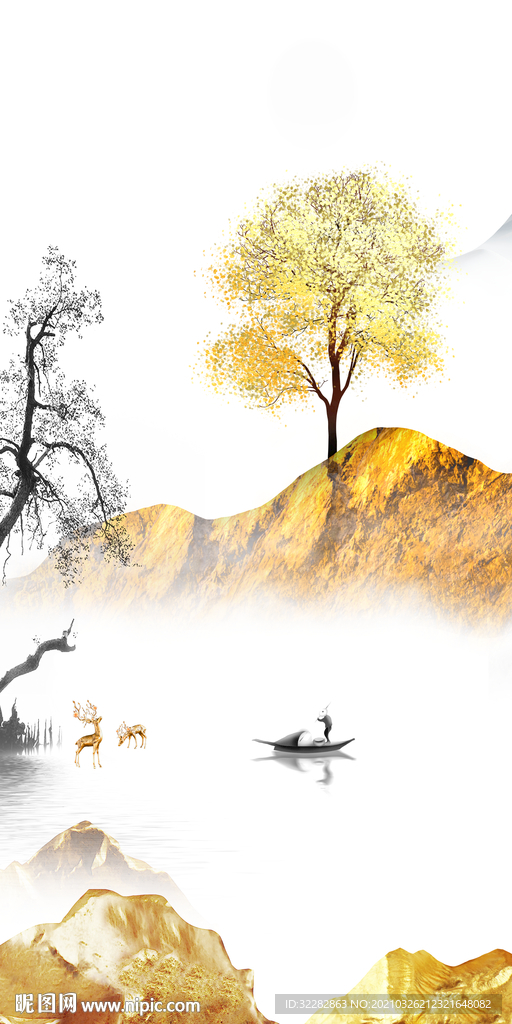 金色高档高清玄关画