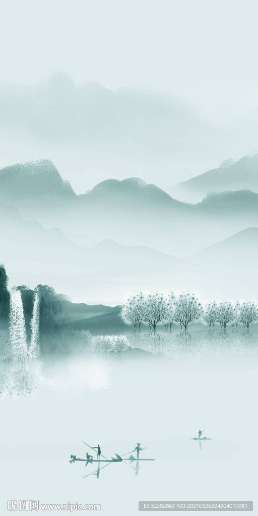 现代 高端简约玄关 山水分层画