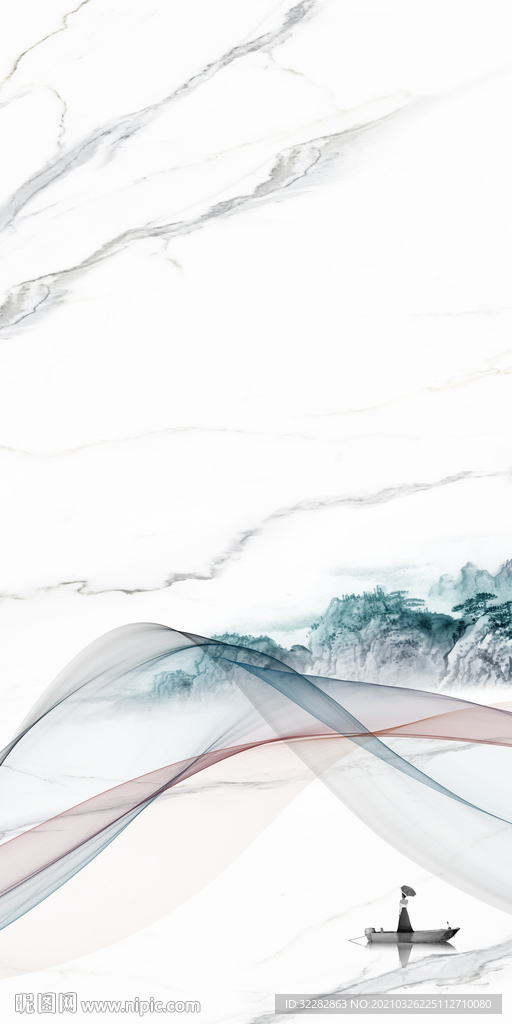 爵士白简约玄关山水分层画