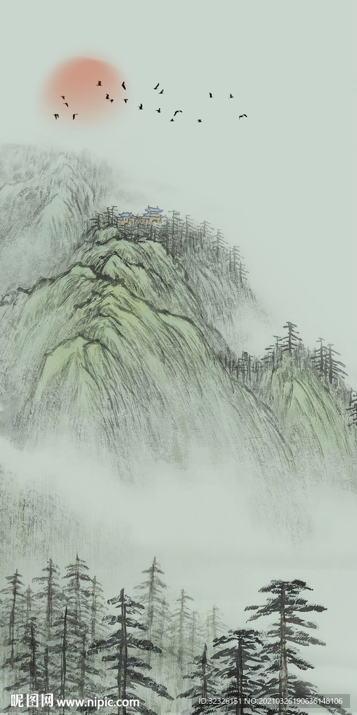 高级现代玄关山水 tif分层