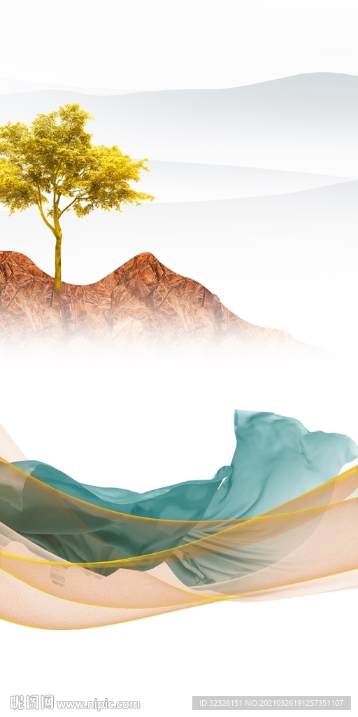 简约 现代玄关山水 tif分层