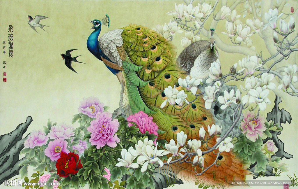 中式复古孔雀背景墙