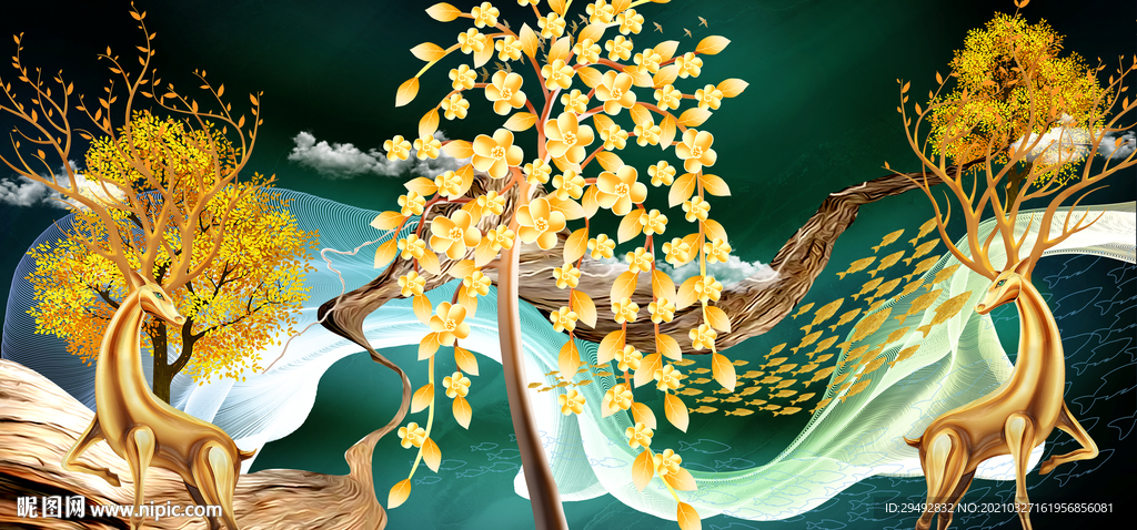 中式麋鹿装饰画