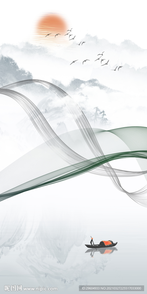 大气 山水画玄关画 TIF分层