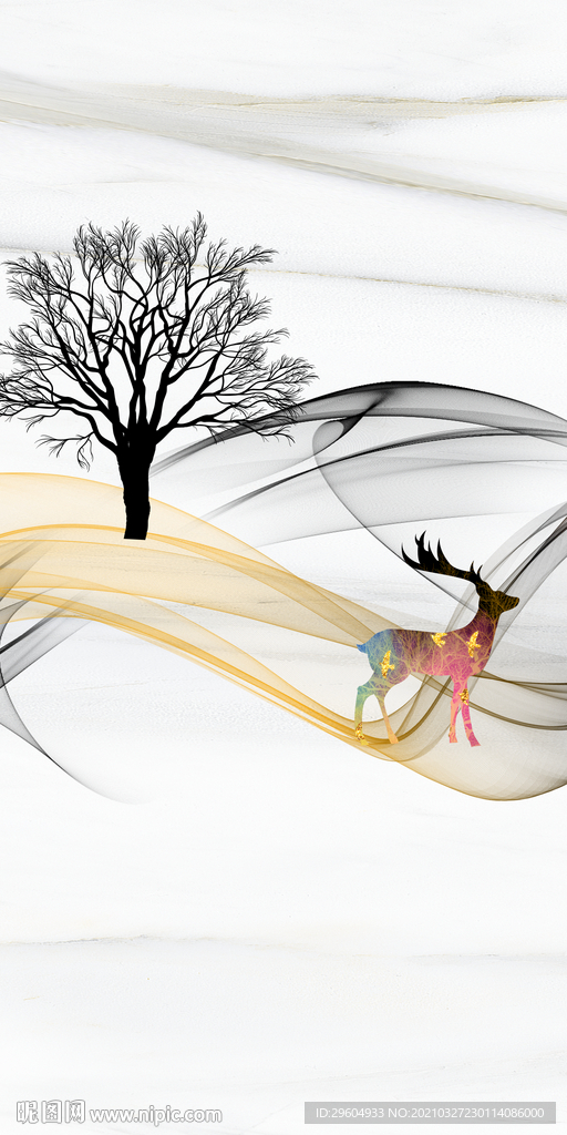 背景墙山水意境玄关 TIF分层