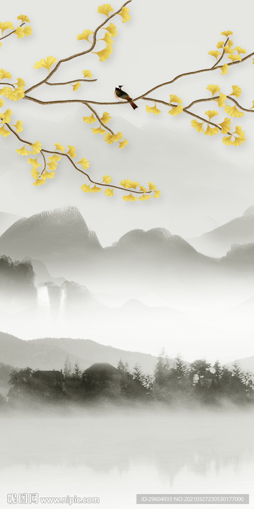 花鸟山水意境玄关 TIF分层