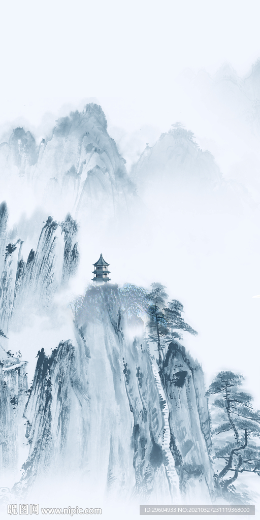 蓝色山水意境玄关 TIF分层