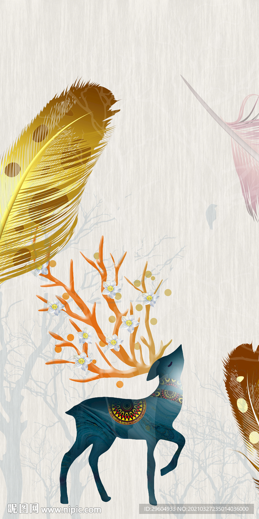 麋鹿玄关轻奢挂画 TIF分层