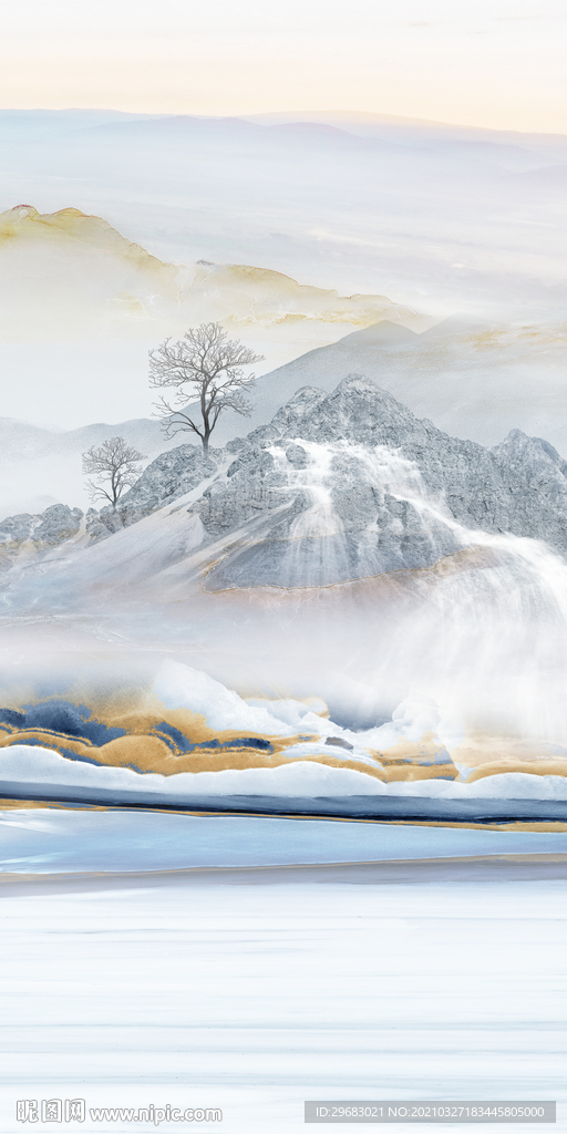 石纹 玄关新中式画 tif分层